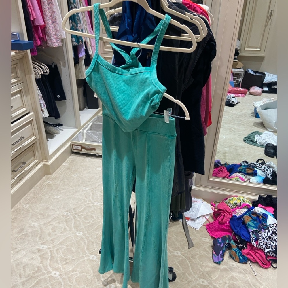 La Biz Teal Ribbed Tank and Pants Set